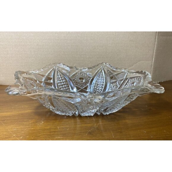 Vtg Pressed Glass Serving Bowl Scalloped Edge Hobstars Pineapple - Picture 14 of 14
